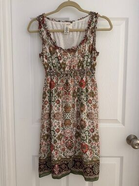 Sophie Max Floral Midi Dress in Cream, Green and Rust